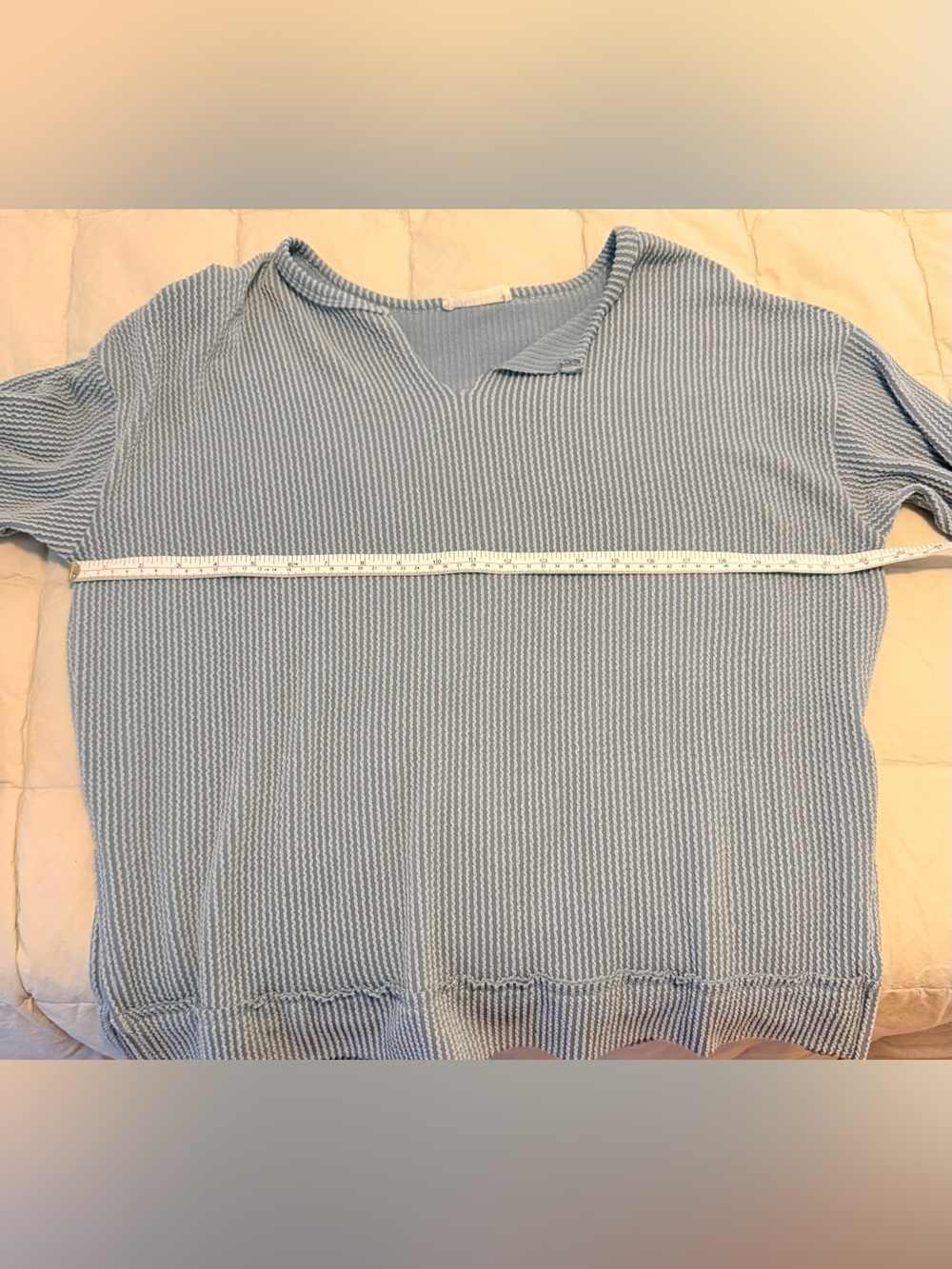 Jolie Waffle Knit Oversized Pullover Top Blue Size Small V neck - Picture 10 of 11